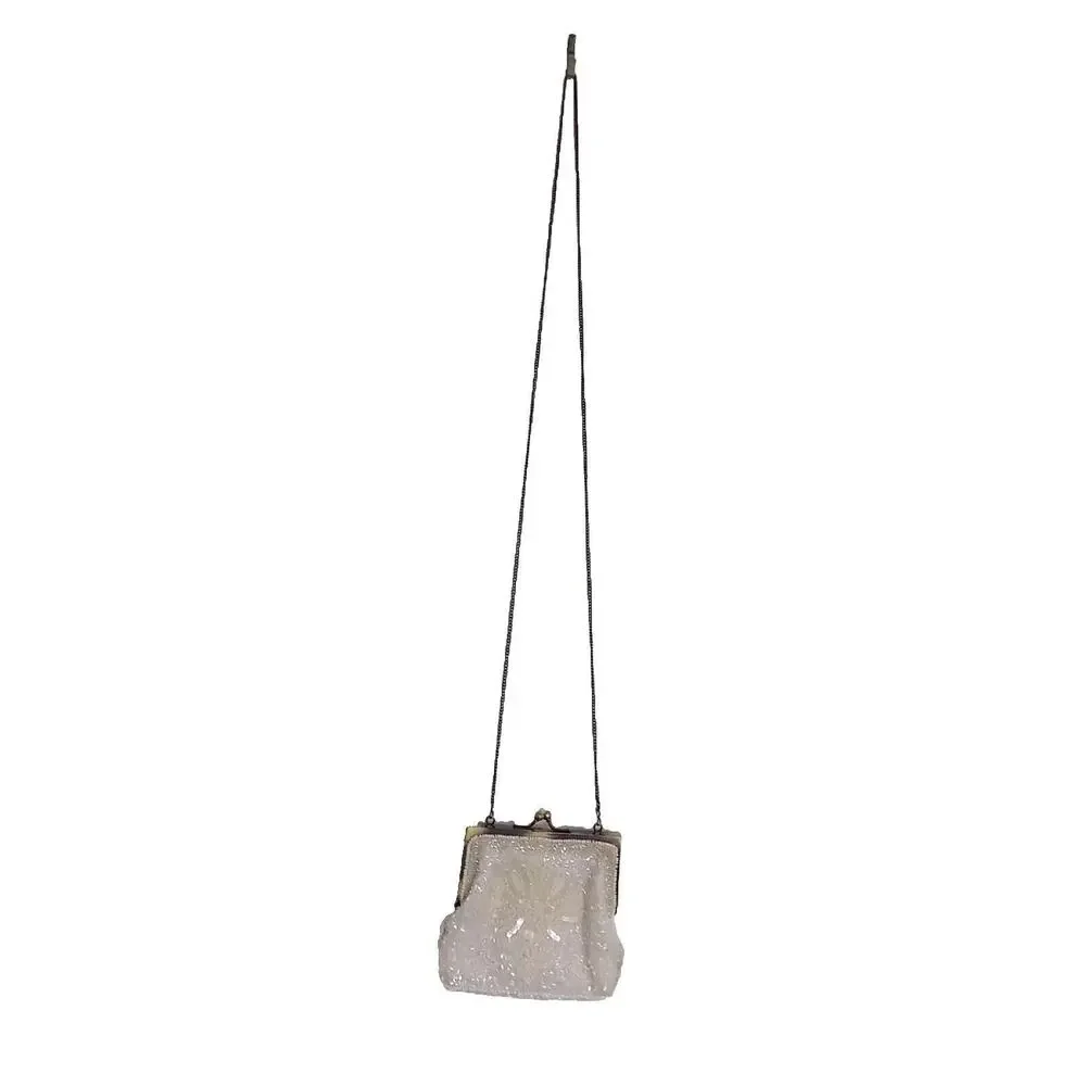 Beaded evening bag shoulder bag cream beads